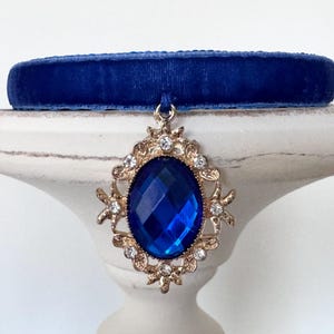 Katzenhalsband - Blaues Samt-Katzenhalsband mit Strass-Charm-Anhänger, Samt-Katzenhalsband, Kleines Hundehalsband, Sicherheit-Ausreißer-Haustierhalsband.