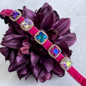 Fuchsia Allure - Fuchsia Velvet Pet Collar with Stunning Multicolor AB Rhinestones, Breakaway cat collar, Small dog collar, Kitten collar.