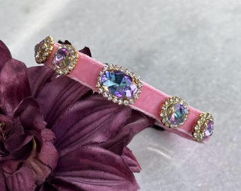 Pink velvet rainbow rhinestone cat collar, Breakaway cat collar, Velvet collar, Small dog collar, Kitten collar, Pet collar, Bling Collar.