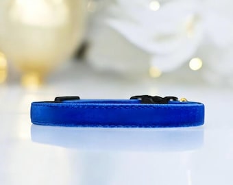 Royal Whiskers - Blue Velvet Cat Collar, Velvet kitten collar, Small dog collar, Breakaway pet collar, Luxe blue velvet cat collar.