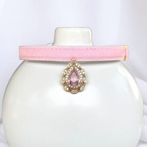 Pink Prestige - Light Pink velvet cat collar with rhinestone charm, Breakaway kitten collar, Small dog collar, Elegant pink pet collar.