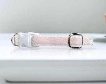 Pink Stardust - Light pink velvet cat collar with silver lurex, Velvet kitten collar, Breakaway cat collar, Luxurious velvet pet collar.
