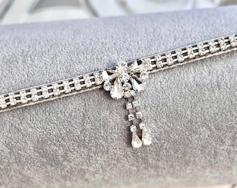 Velvet cascading rhinestone cat collar, Small dog collar, Breakaway collar, Special event pet collar, Gray Velvet cat collar, Fancy collar.