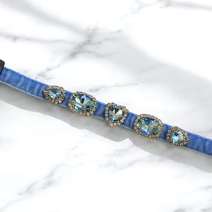 Cat Collar - Light blue velvet rainbow rhinestone cat collar, Breakaway cat collar, Velvet collar, Small dog collar, Kitten collar.