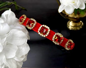 Ruby Luxe - Red velvet rhinestone cat collar, Breakaway cat collar, Small dog collar, Kitten collar, Velvet pet collar, Luxury cat collar.