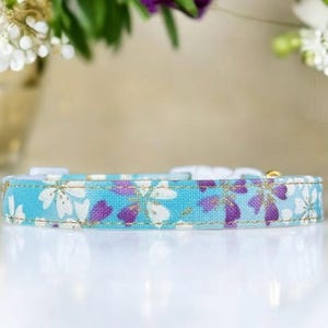 Blue Meadow - Durable Floral Cat Collar, Kitten Collar, Fancy Cat Collar, Breakaway Cat Collar, Elegant and chic floral cat collar.