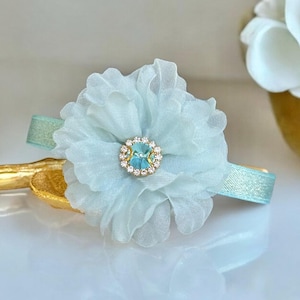 Golden Petal Sky - Satin rhinestone flower cat collar, Kitten collar, Small dog collar, Safety cat collar, Luxurious shimmering pet collar.