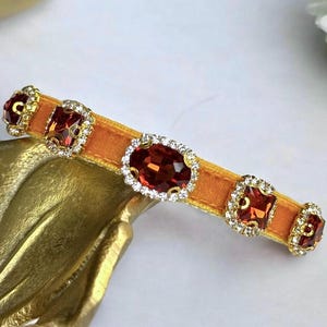 Golden Spice - Warm rhinestone velvet cat collar, Breakaway cat collar, Small dog collar, Kitten collar, Luxurious velvet pet collar. Bild 1