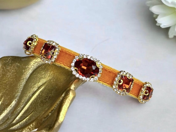 Golden Spice - Warm rhinestone velvet cat collar, Breakaway cat collar, Small dog collar, Kitten collar, Luxurious velvet pet collar.