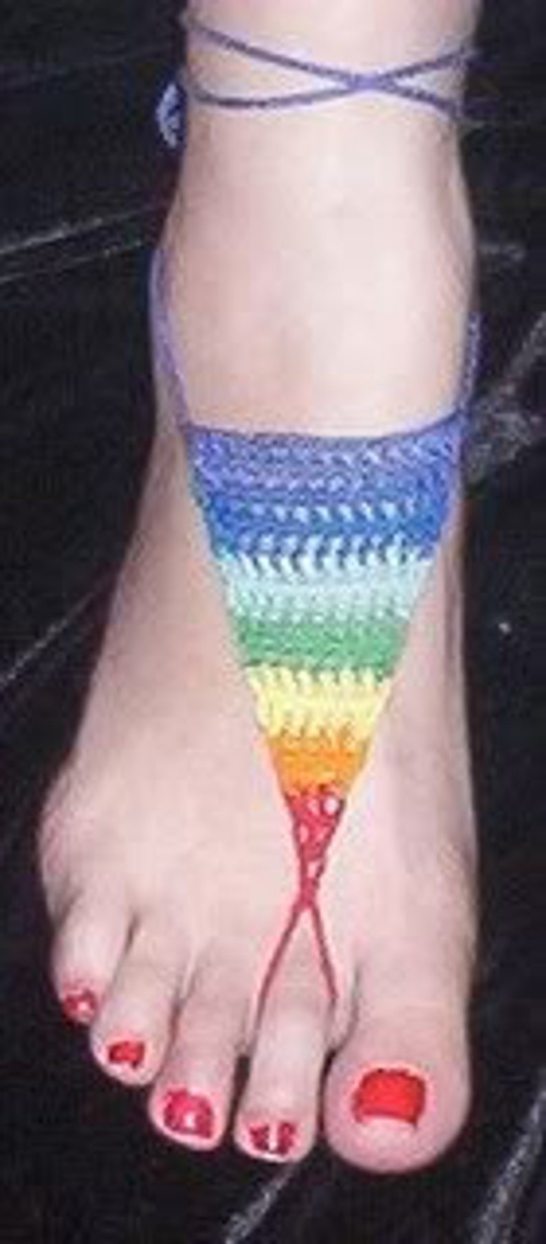 Elemental Steelers Made to Order Rasta Italian German Triple Goddess Patriotic Hand Crochet Ankle Wrap Barefoot Sandals Chakra