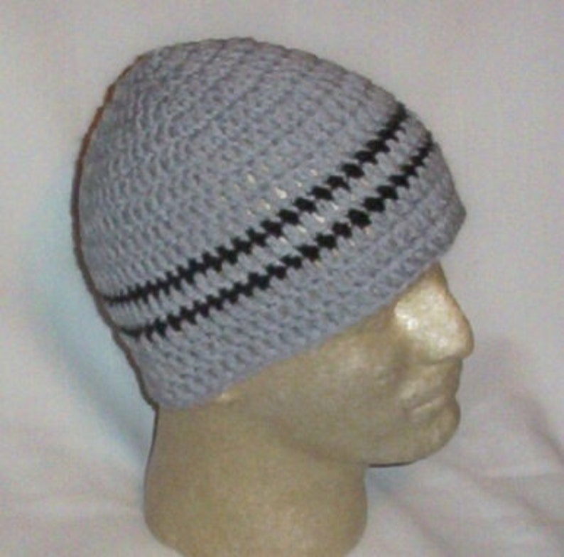 Hand Crochet Men's Skull Cap Beanie Hat Gray Striped Etsy