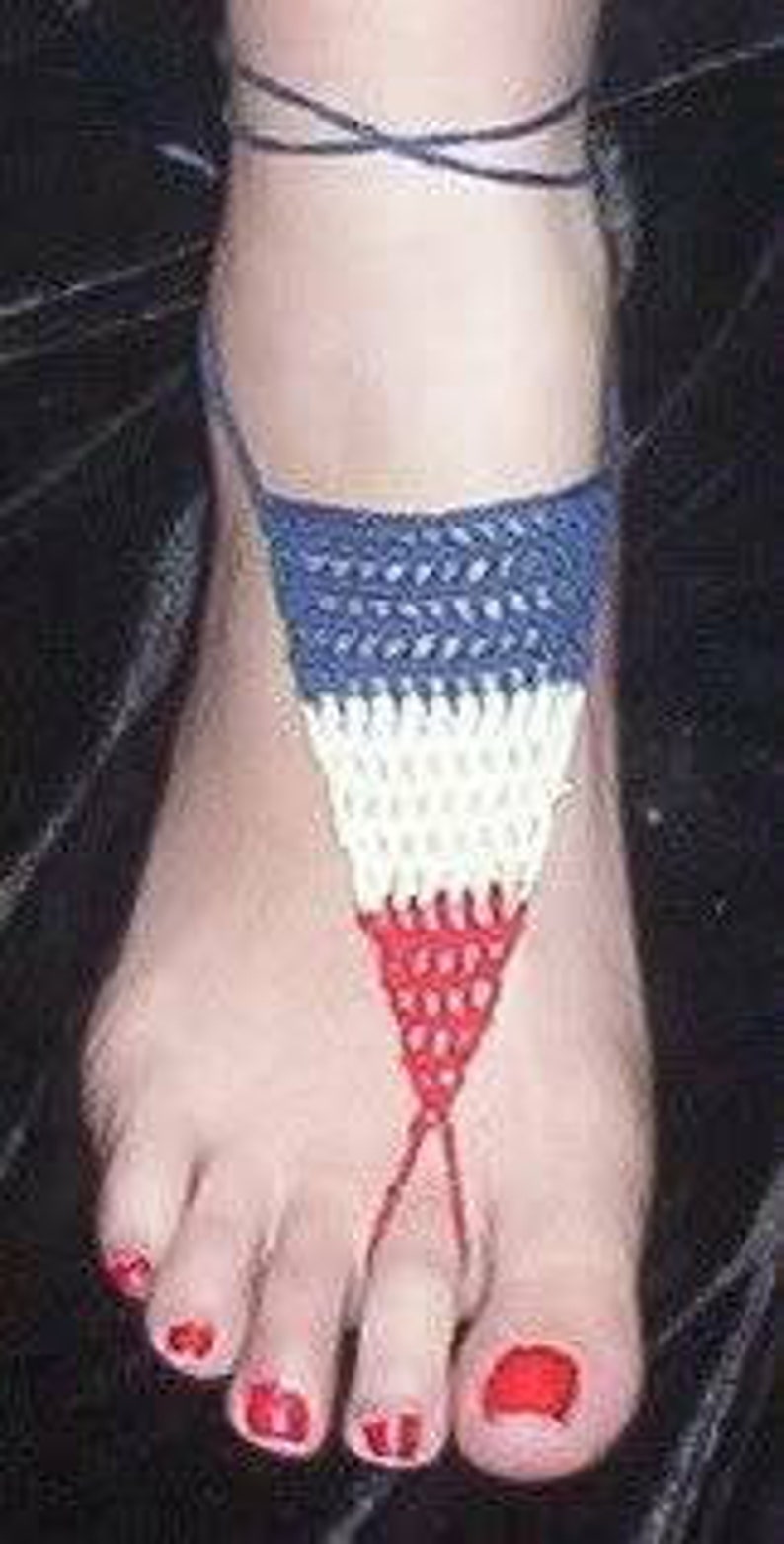Elemental Steelers Made to Order Rasta Italian German Triple Goddess Patriotic Hand Crochet Ankle Wrap Barefoot Sandals Chakra