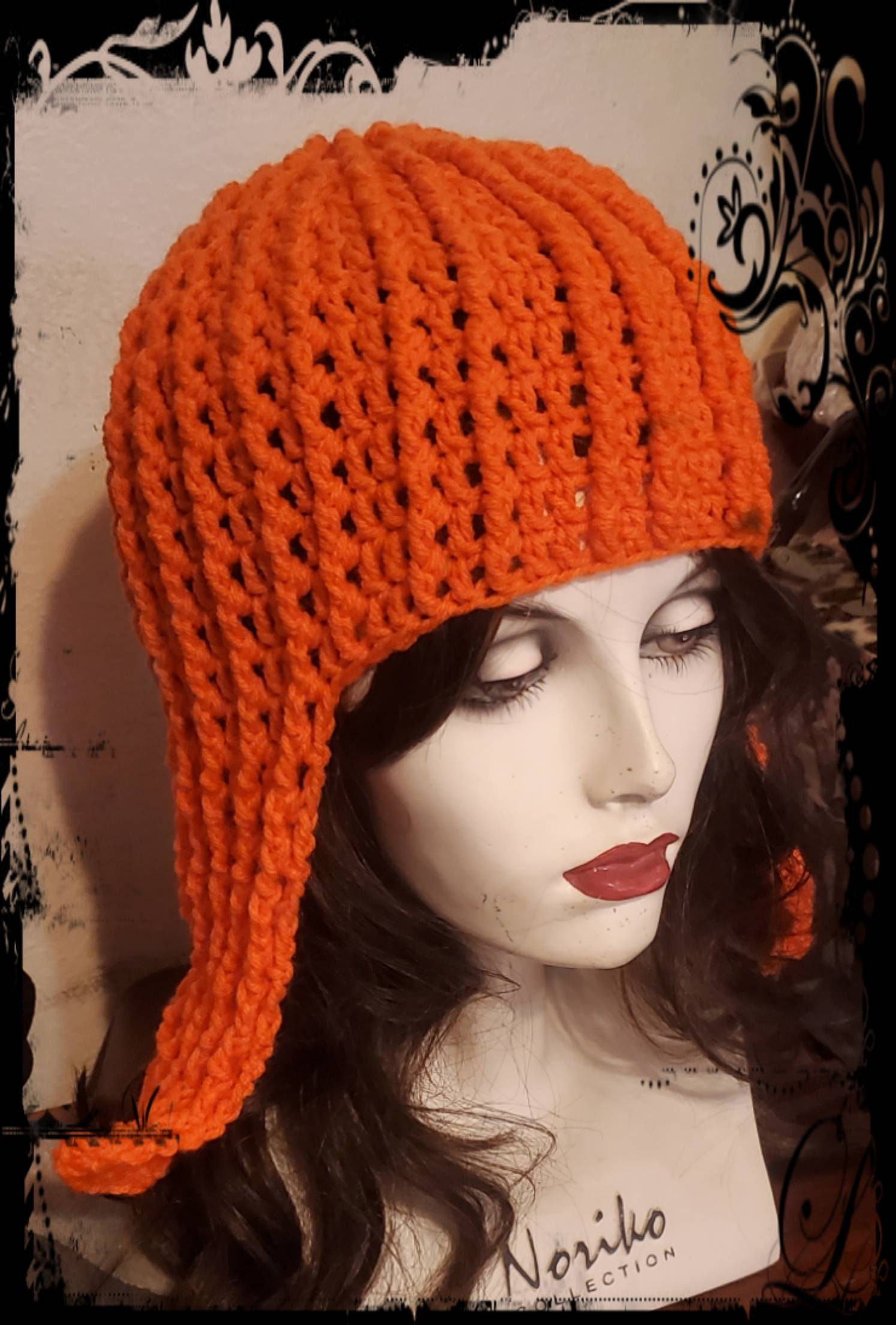 Hand Crochet Orange Colored Wig Hat 