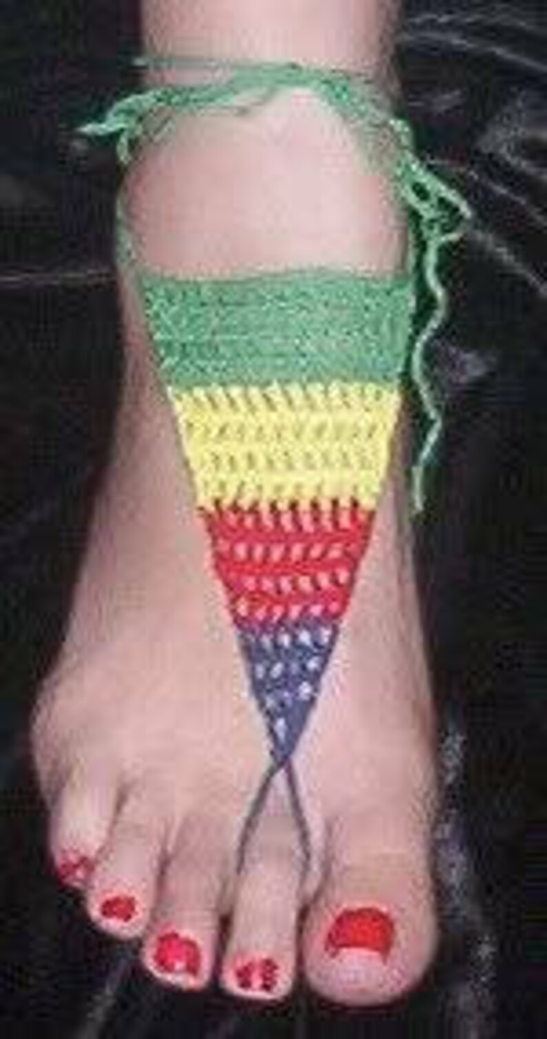 Elemental Steelers Made to Order Rasta Italian German Triple Goddess Patriotic Hand Crochet Ankle Wrap Barefoot Sandals Chakra