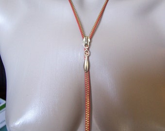 Zipper Necklace - 30" Red & Gold