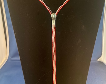 Zipper Necklace - 30" Red & Silver, Special Price