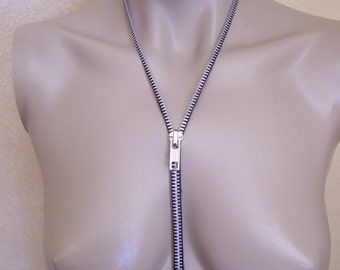 ZIPPER NECKLACE, Black & Silver - 30"