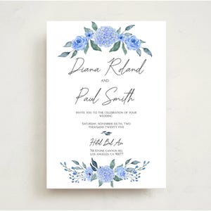 Blush Floral Wedding Invitation Template, Pink Flower Elegant Wedding Invite, Printable Editable Canva Invitation, Instant Download