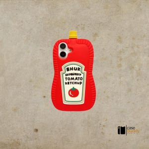 iPhone-hoesje grappige tomatenketchup, voor iPhone 13, 14, 15, 16 3D schattige cartoon, zachte siliconen beschermhoes, achterkant van de telefoon
