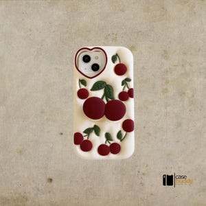 Iphone case Grappige Cartoon 3D Cherry Kickstand Case Anti Fall voor iPhone 15 14 13 12 Liefde Hart Camera Ring Zachte siliconen Funda