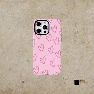 iPhone Case – Pink Heart Pattern Design | Cute Minimalist Soft Silicone Cover for iPhone 11-15 Pro Max