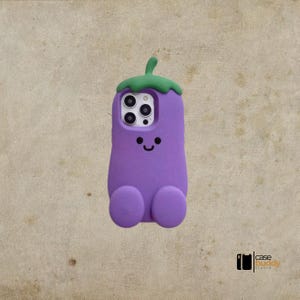 Custodia per iPhone, divertente custodia in 3D a forma di melanzana, per iPhone 16 Pro Max 15 14 13 12 11, custodia morbida in silicone con supporto pop.