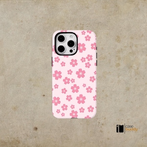 iPhone Case – Pink Flower Design | Cute Minimalist Soft Silicone Cover for iPhone 11-15 Pro Max