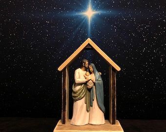 Nativity Scene Stable WITH Figurines, Handmade