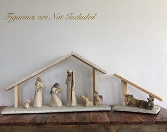 Two-Piece Nativity Set with Clean White Washed Finish - Farmhouse Look