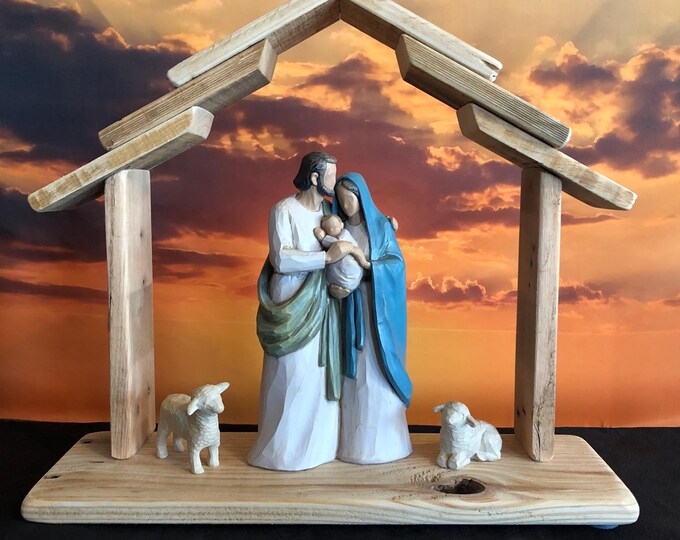 Primative Nativity Primitive Shingle Roof Nativity Decor - Salvaged Wood Nativity Stable ...