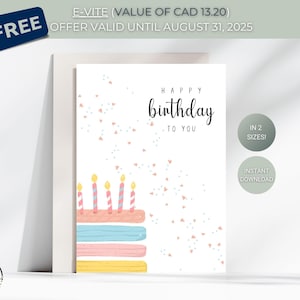Biglietto di auguri di buon compleanno - Download DIGITALE - Biglietto di auguri di compleanno stampabile con pennellate di acquerello e torta - Biglietto di auguri stampabile con candeline per torta - Biglietto stampabile