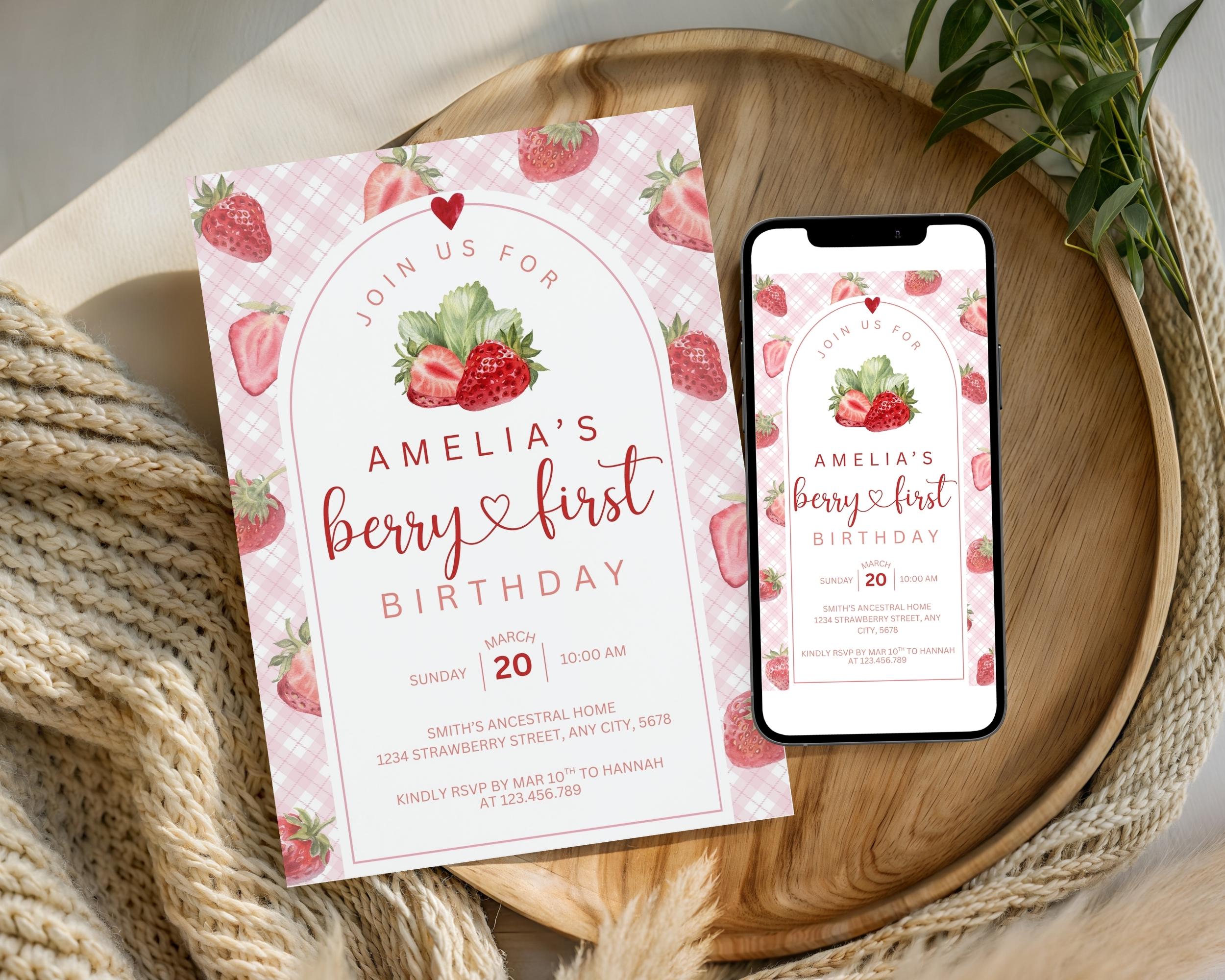 Berry First Strawberry Birthday Party Decor Mega Bundle| Gingham ...