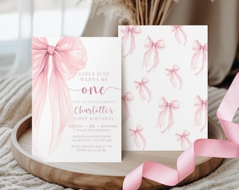 Editable Girls Just Wanna Be One Birthday Invitation | Coquette Canva Template (Digital Download)