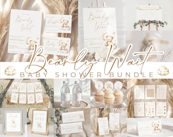 Bearly Wait Baby Shower Bundle | Neutral Bear Theme, 24 Canva Templates (Digital Download)
