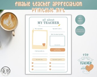 All About My Teacher Printable: Teacher Appreciation Gift (PDF)