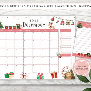 2026 December Calendar & Notepad: Christmas Holiday Planner (PDF, JPG, PNG)