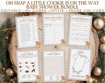 Gingerbread Baby Shower Bundle | Invite, Games, Thank You Card (Canva Digital Download)