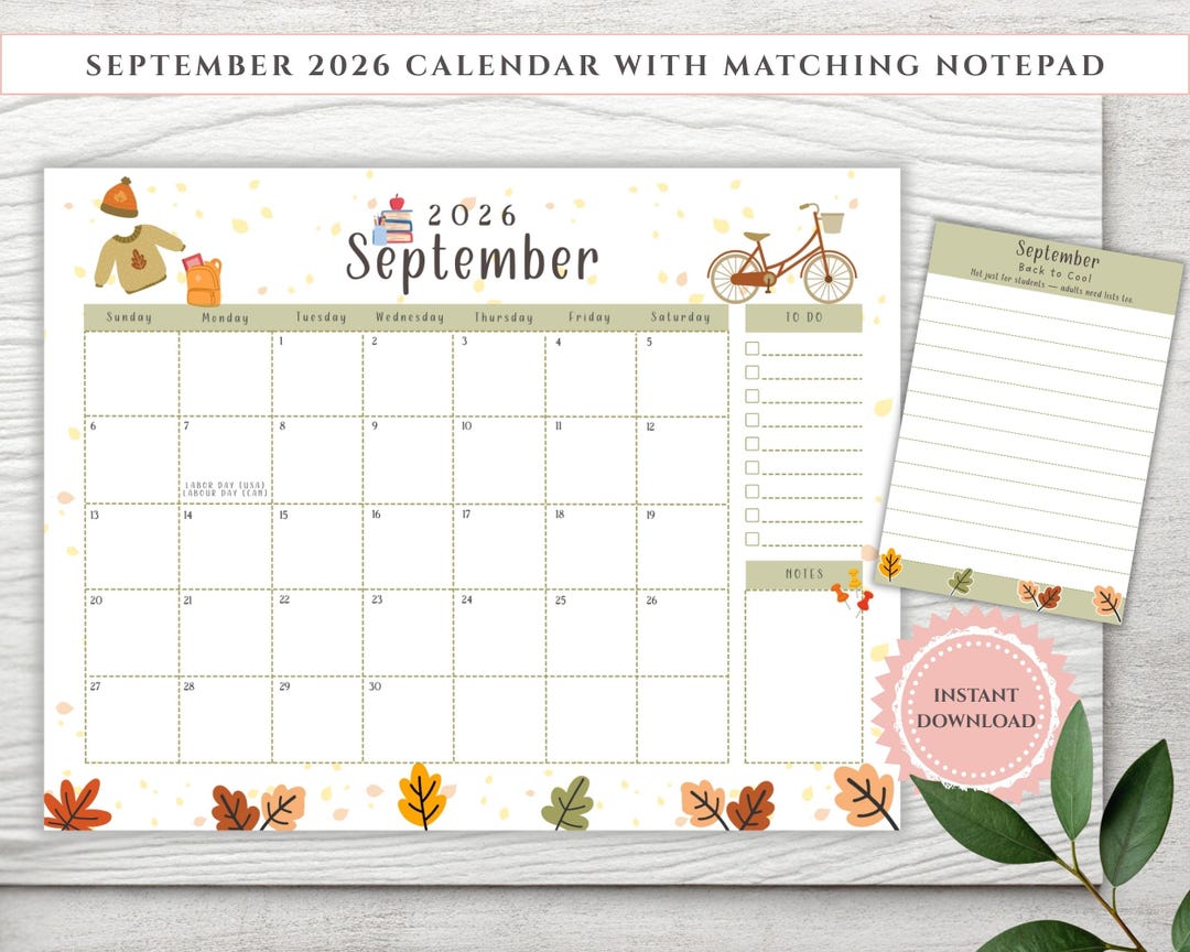 2026 September Calendar & Notepad: Fall Theme Planner (digital Download ...