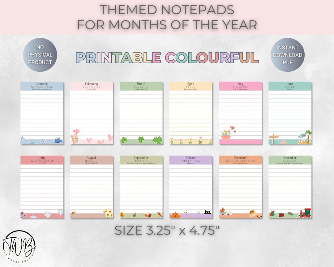 Printable Monthly Notepad Templates, Stationery (PDF Download - Etsy