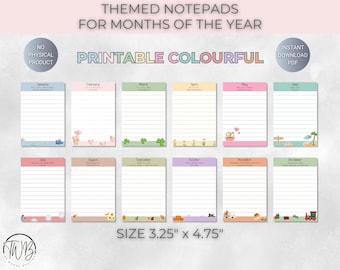 Bunte druckbare Notizblock Vorlagen, 12 Monate niedliche digitale Designs Notizblöcke, digitales Notizblatt, To Do Liste Notizblock für Geschenkideen
