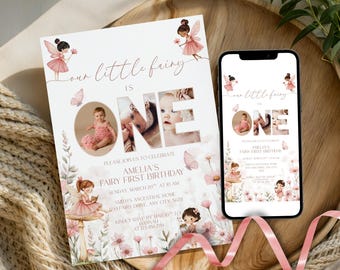 Editable Fairy First Birthday Invitation | Girl Whimsical Party Photo Template (Digital Download)