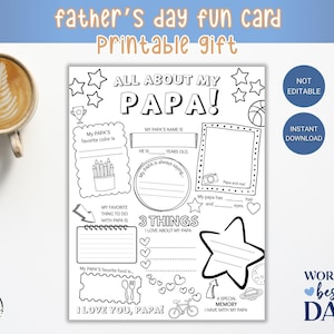 All About My Papa Coloring Page – Father’s Day Printable Gift from Kids – Interview, Questionnaire, Card – Instant Download PDF JPG