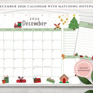 2026 December Calendar & Notepad: Christmas Holiday Planner (PDF, PNG)