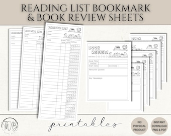 Reading List Bookmark & Book Review Sheets | Printable Tracker (PDF)