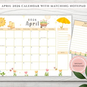 Utskrivbar kalender och anteckningsblock för april 2026 (PDF och PNG)