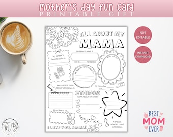 Página para colorear imprimible "Todo sobre mamá" / Actividad infantil para el Día de la Madre (Descarga digital)