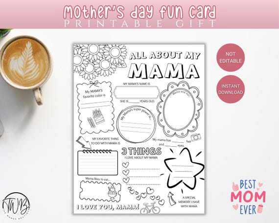 All About Mama Printable Coloring Page | Mother's Day Kids Activity (Digital Download)