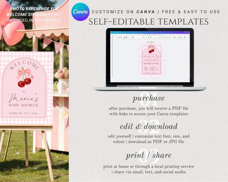 Editable She is the Cherry on Top Baby Shower Invite | | Pink Gingham ...
