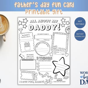 All About My Daddy Coloring Page – Father&#39;s Day Printable Gift from Kids – Interview, Questionnaire, Card – Instant Download PDF JPG