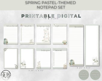 Pastellgrünes Notizblock Set – 10 Frühlingsinspirierte Designs – digitales Briefpapier für Listen, Notizen & Planung – Sofort-Download PDF